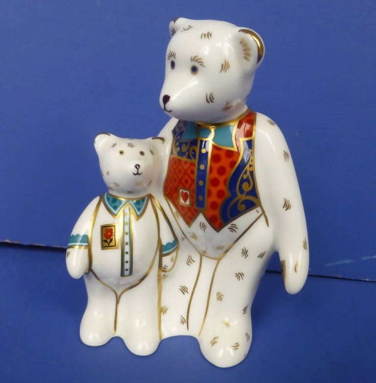 Royal Crown Derby Miniature Teddy Bears Daddy and George