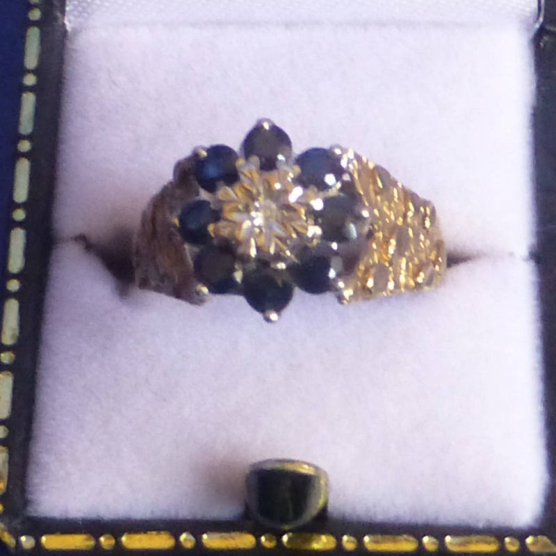 9ct Gold Sapphire and Diamond Ring Size L + 1/2