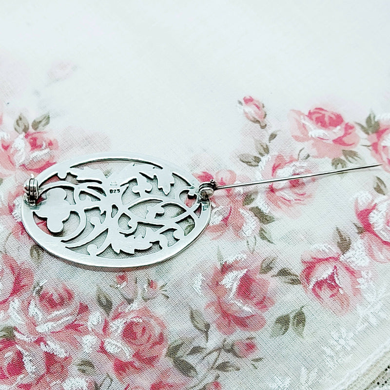 Silver Pierced Floral Brooch