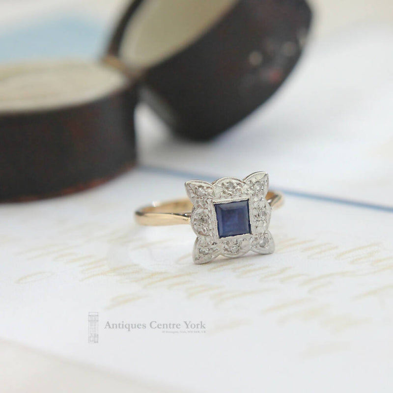 Edwardian 18ct Sapphire & Diamond Cluster Ring