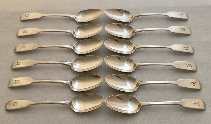 Early Victorian Set of Twelve Silver Teaspoons. London 1845 Samuel Hayne & Dudley Cater. 6.5 troy ounces.