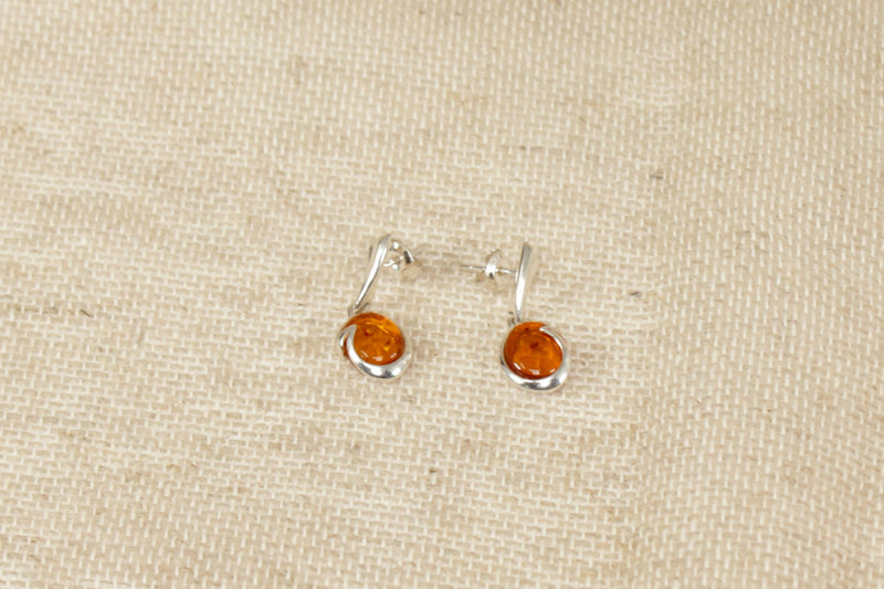 Silver & Oval Cabochon Amber Earrings