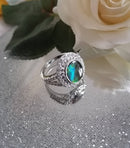 New AA Canadian Ammolite Natural Cambodian Zircon Ring in Platinum Overlay Sterling Silver