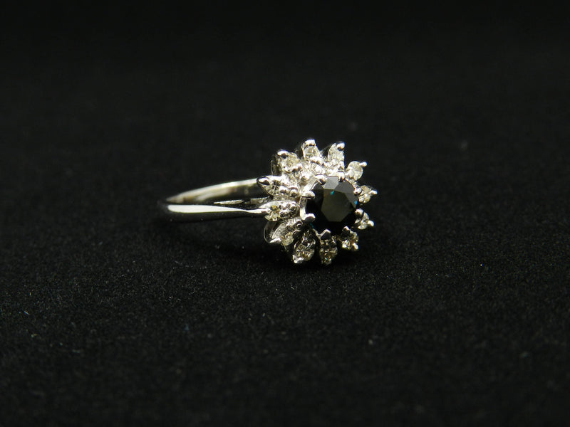 Sapphire Diamond Cluster Ring White Gold 18ct
