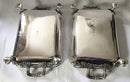 Late Georgian pair of Old Sheffield Plated, crested, entree dishes and covers on warming stands. Circa 1820.