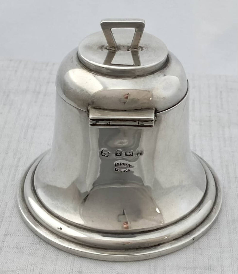 Edwardian Asprey Novelty Silver Bell Inkwell. Birmingham 1908 Asprey & Co.