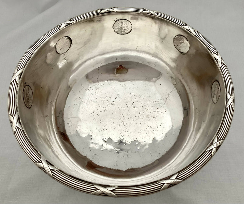 Early Victorian Silver Plated Punch Bowl Inset with Georgian Coins, Circa 1850.