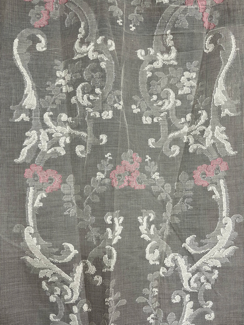 Scottish Madras Panel Curtain Remnant to finish with Delicate Pink Floral Design 66” / 32”