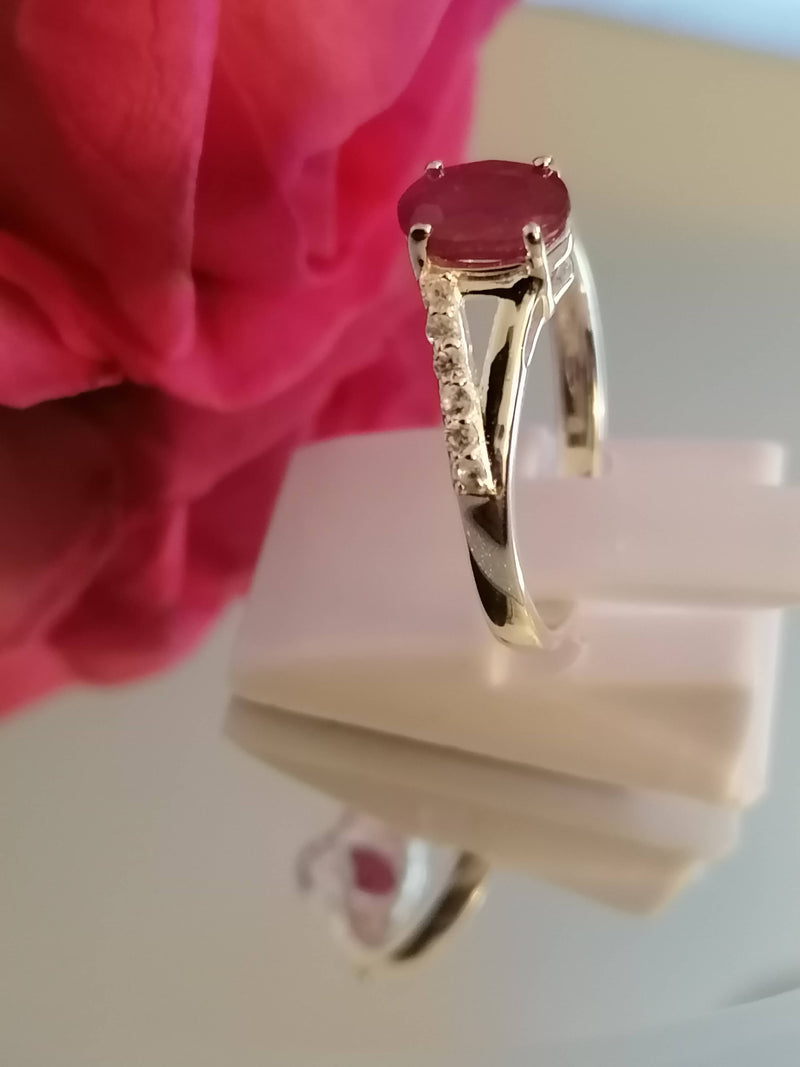 Ruby & White Zircon Sterling Silver Ring