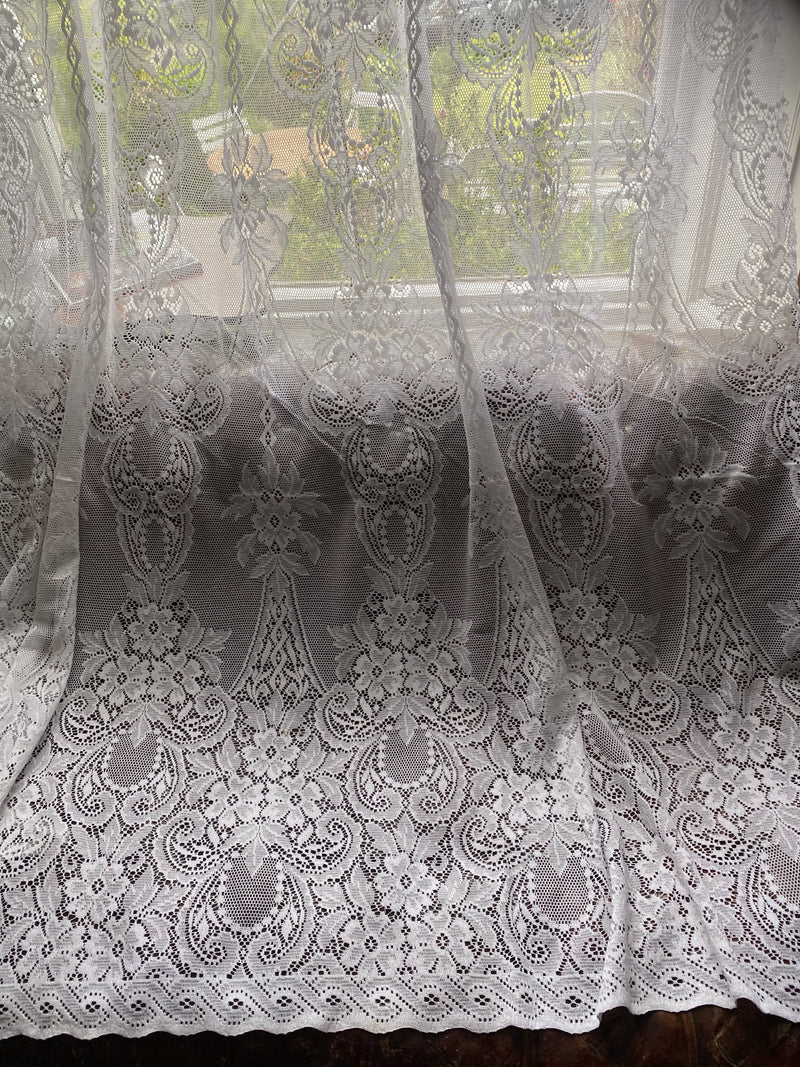 Victorian period design white cotton lace curtain 58”/104”