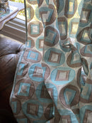 Squircles funky -contemporary Style Madras Blue /brown Cotton Lace Curtain Panel remnant 68”/86”