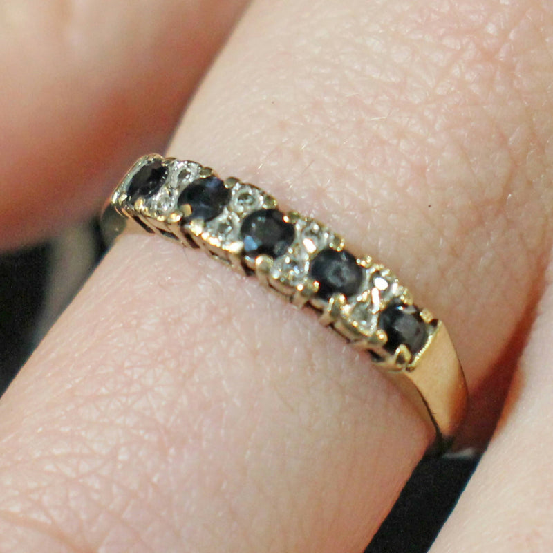 9ct gold sapphire diamond half eternity ring