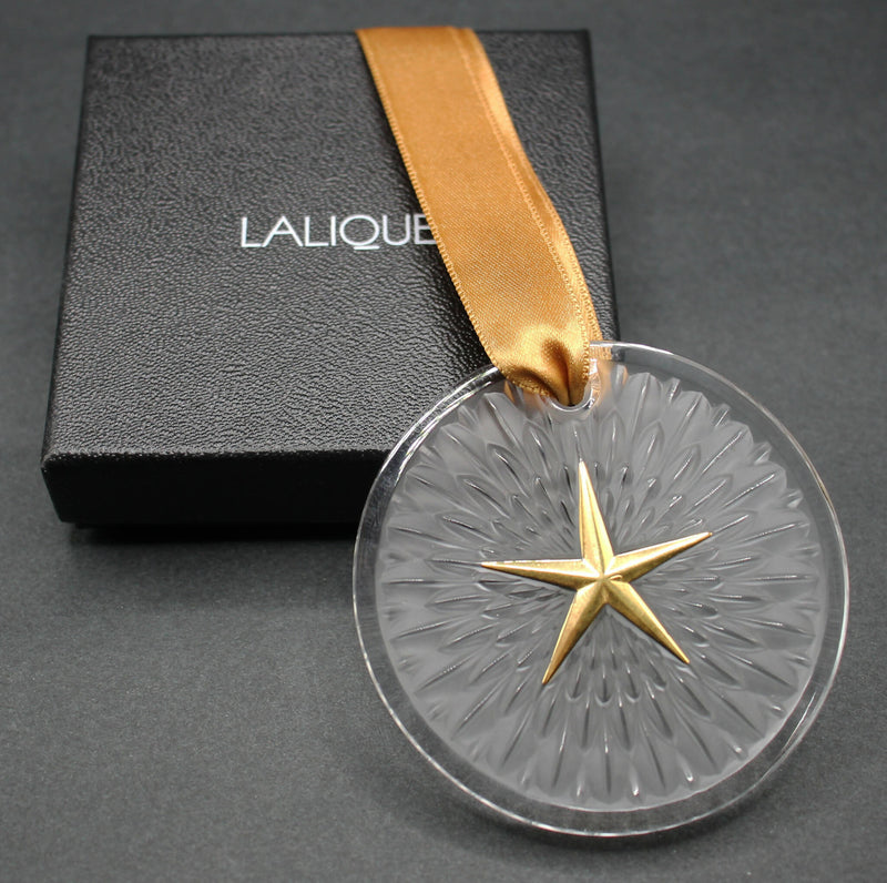 New Lalique: 2023 Clear with gold highlighting “Plumes” Christmas decoration