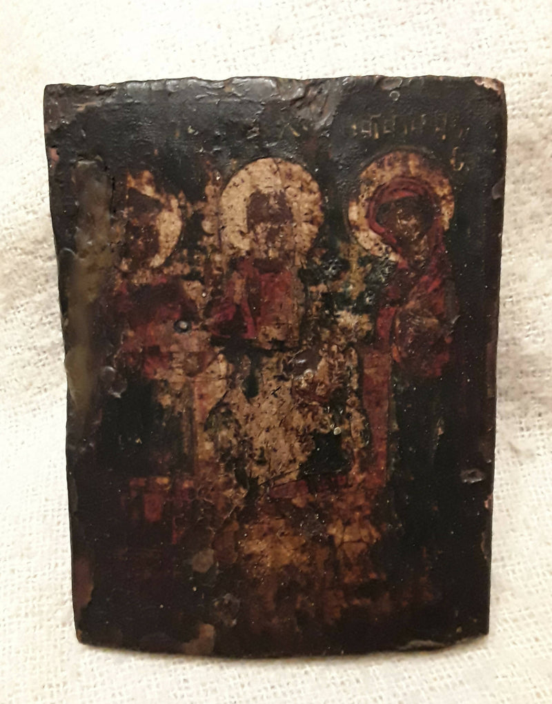 A Small Russian Hand Painted Ikon On Wood.