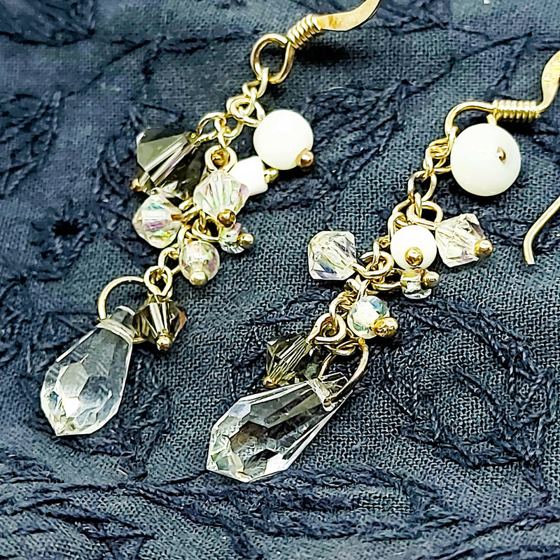 Silver Earrings with Faux Crystals & Faux Opals