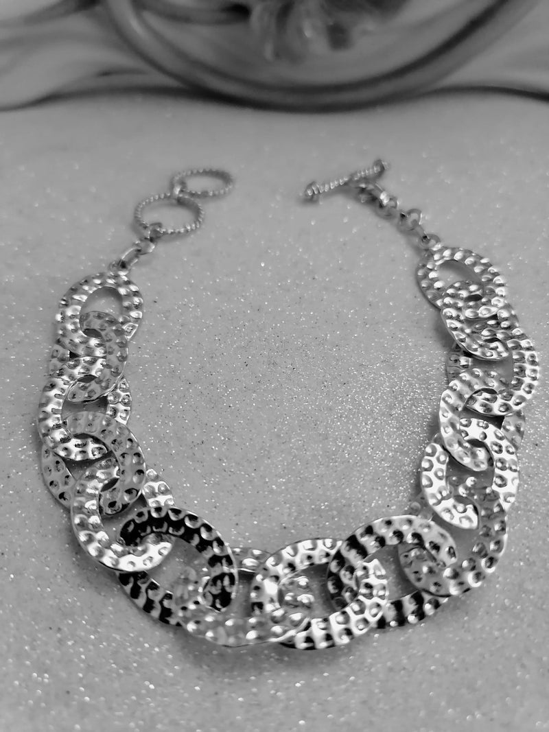 New Oval Hammered Silver Oval Link Bracelet - 7.5"