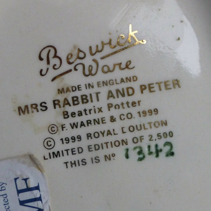 Beswick Large Limited Edition Beatrix Potter Figurine - Mrs Rabbit and Peter BP9C (Boxed)