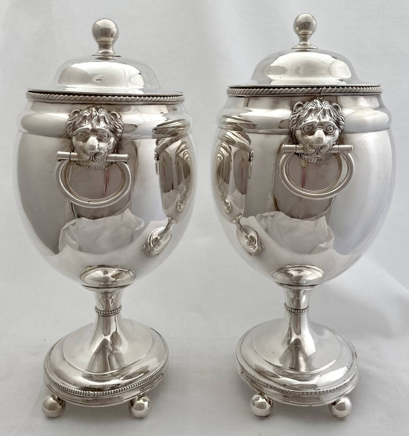 Georgian, George III, Pair of Old Sheffield Plate Urns. Circa 1810 - 1820.