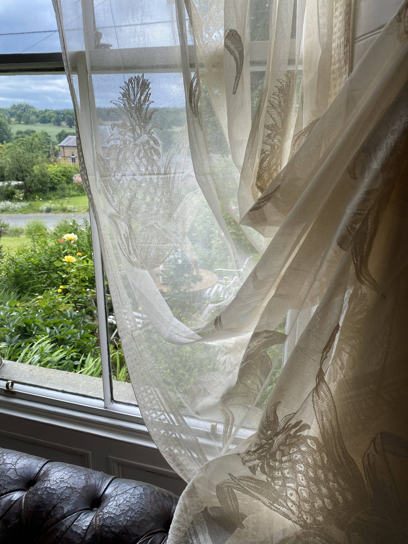 Beautiful ecru Pineapple sample Cotton Madras Lace Curtain Panel ready to hang 66" x 120”