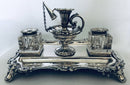 William IV period Sheffield plated inkstand with central taperstick holder. Circa 1835 - 1840