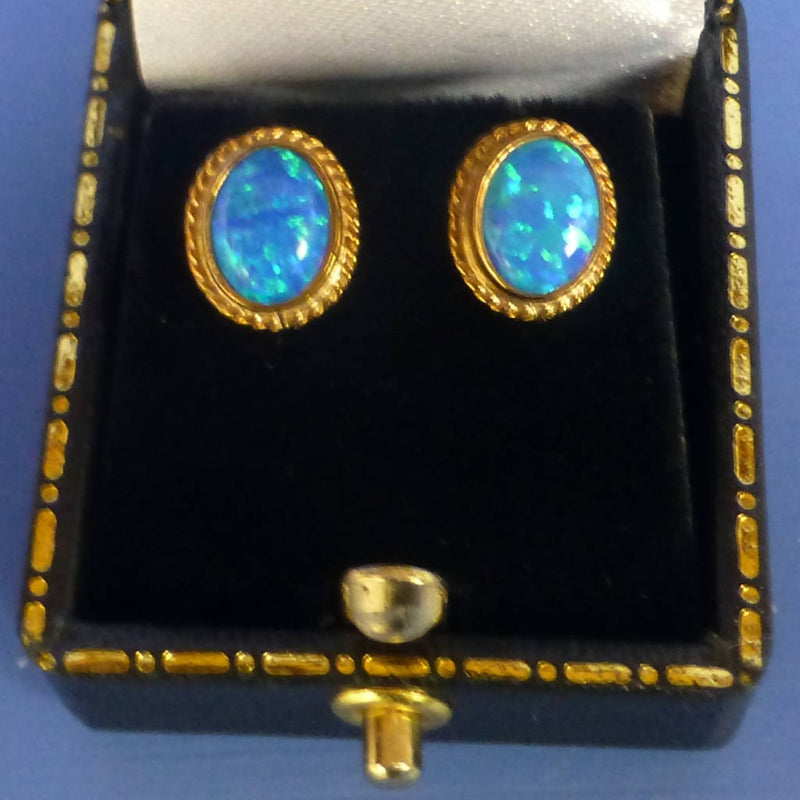 9ct Gold Blue Opalite Earrings