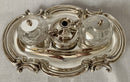 Georgian Style Silver Plated Inkstand with Twin Inkwells & Taperstick Holder.