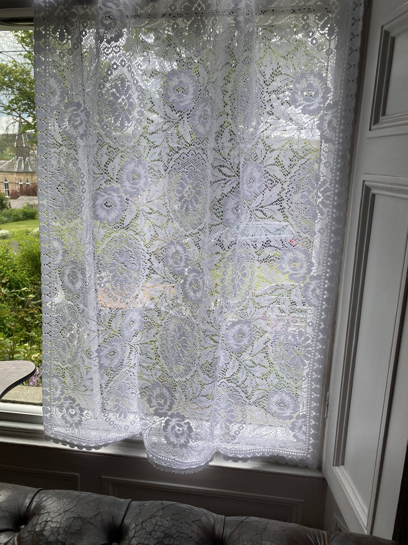 Eugenia Vintage Heritage Design white Cotton Lace Curtain Panel - 34”/54”