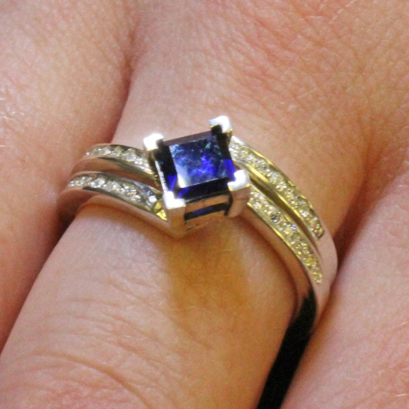 Jake: Synthetic sapphire bridal set rings