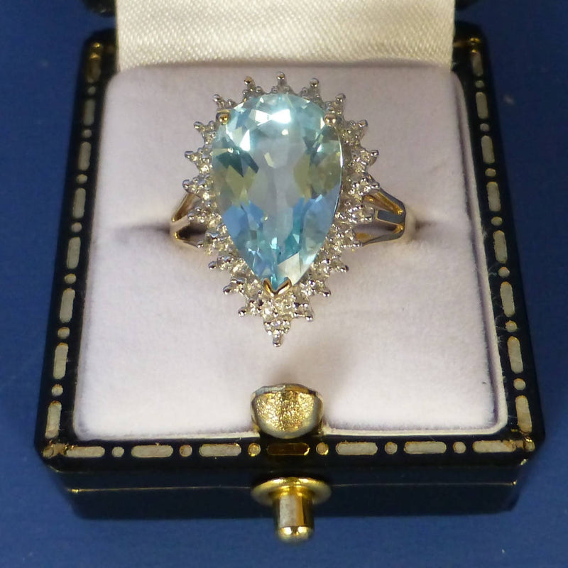 9ct Yellow Gold Blue Topaz and Diamond Ring Size O