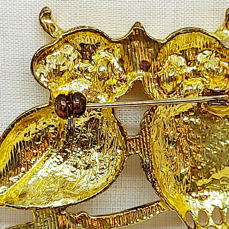 Gold Tone Happy Owls Brooch