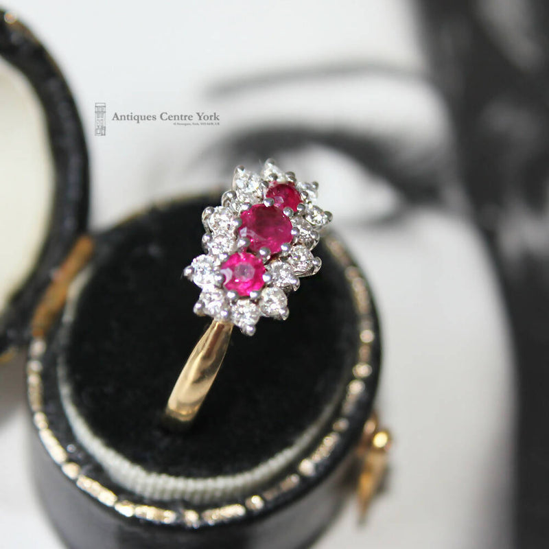 18ct Ruby & Diamond Triple Cluster Ring