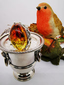 New Glorious Bi-coloured Amber (20x30mm) 925 Sterling Silver Ring - Size Adjustable