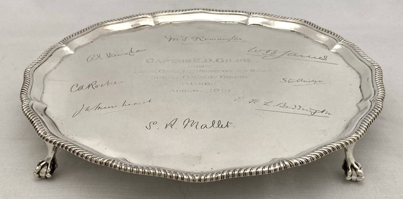 George V Silver Salver. Lieut. General Rimington, Indian Cavalry Corps. Sheffield 1915 Goldsmiths & Silversmiths Co. 28 troy ounces.