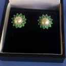 Silver Emerald and Pearl Earrings