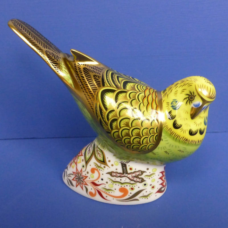 Royal Crown Derby Paperweight - Spangle Grey Green Budgerigar
