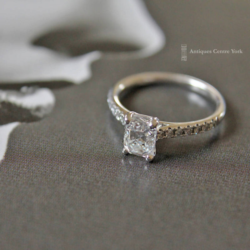 18ct White Gold Emerald Cut Diamond 1.02ct Solitaire Ring