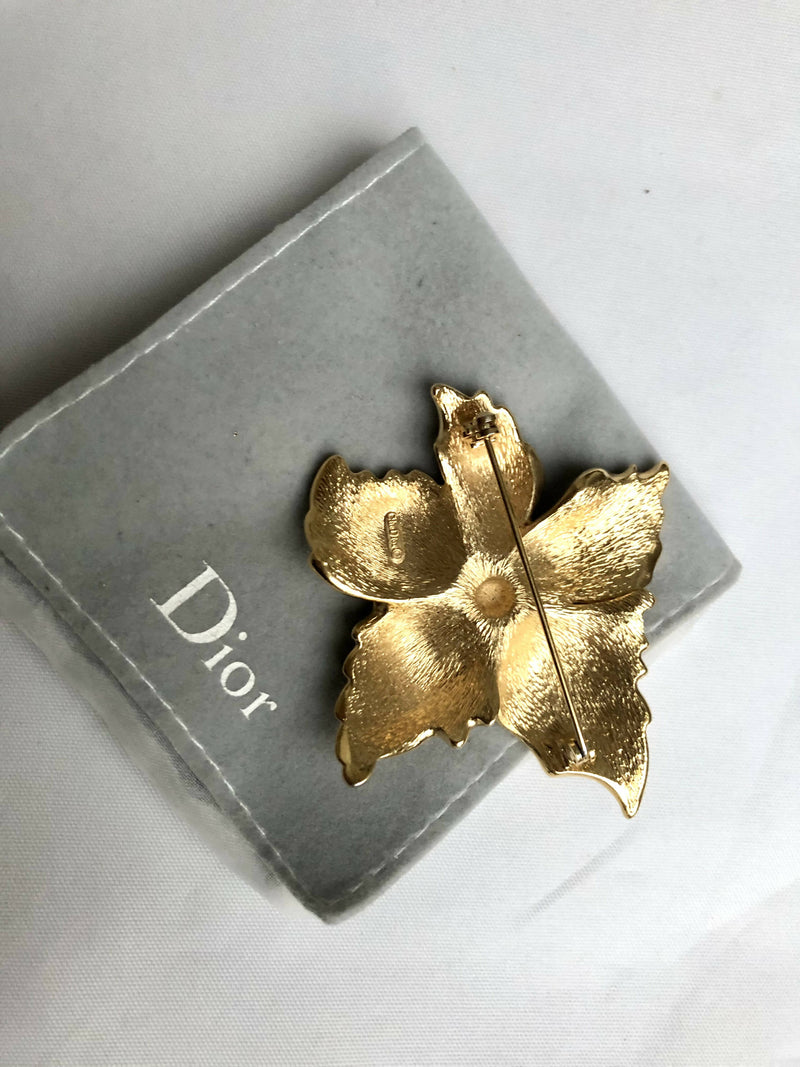 Vintage Christian Dior Gold Plated Flower Brooch