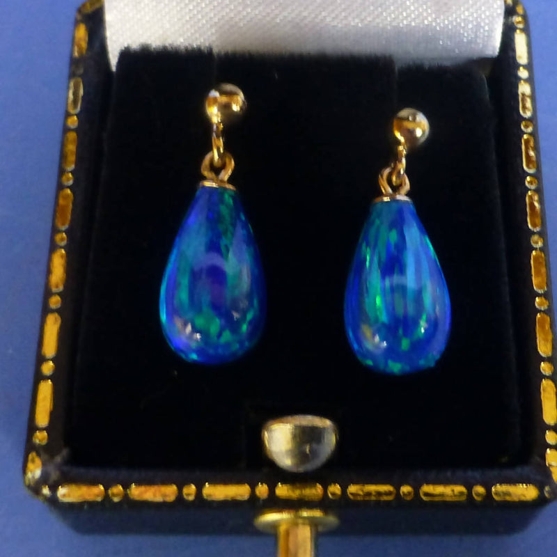 9ct Gold Blue Opalite Drop Earrings