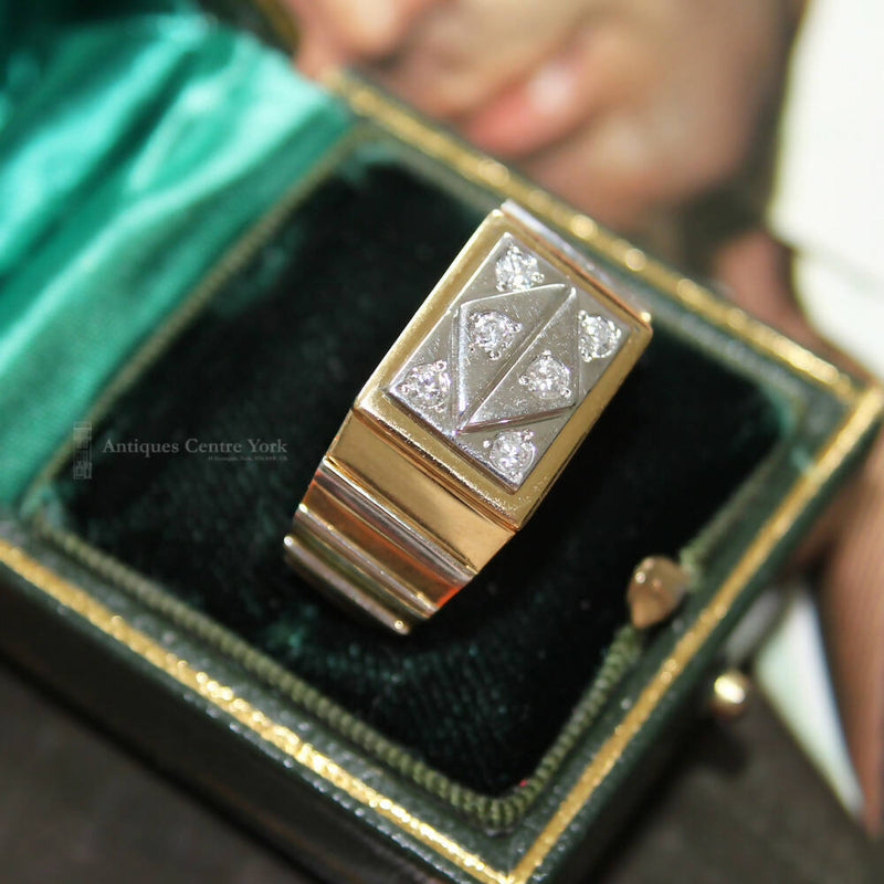 Gents Art Deco Style 18ct Gold & Diamond Ring
