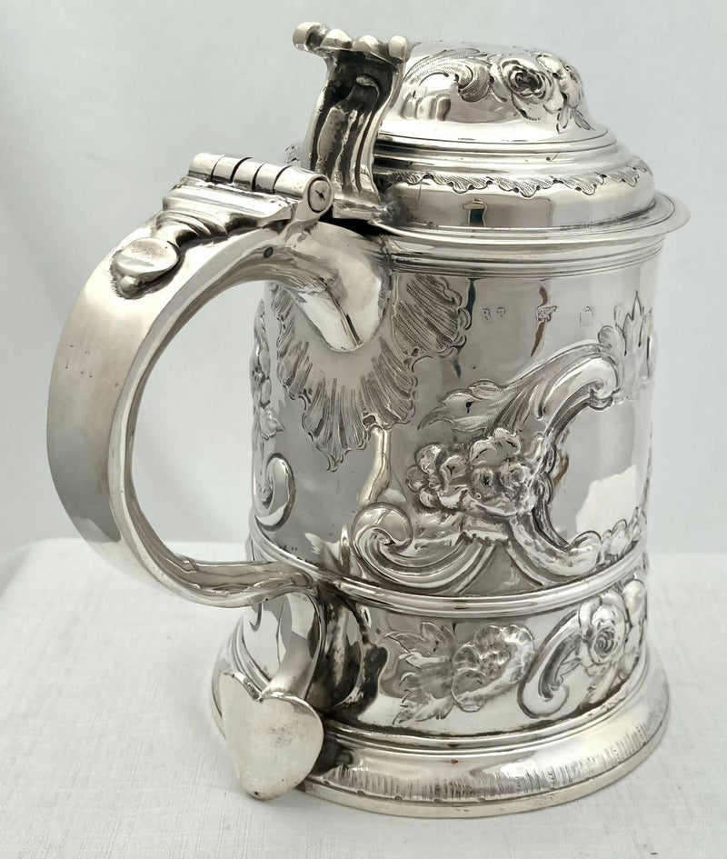 Georgian, George II, Silver Lidded Tankard. London 1738 Richard Bayley. 21.7 troy ounces.