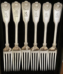 Victorian set of Six Double Struck Silver Plated Crested Table Forks. William Hutton & Sons.