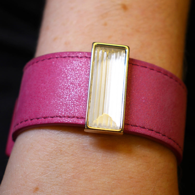 Lalique pink leather and crystal bracelet