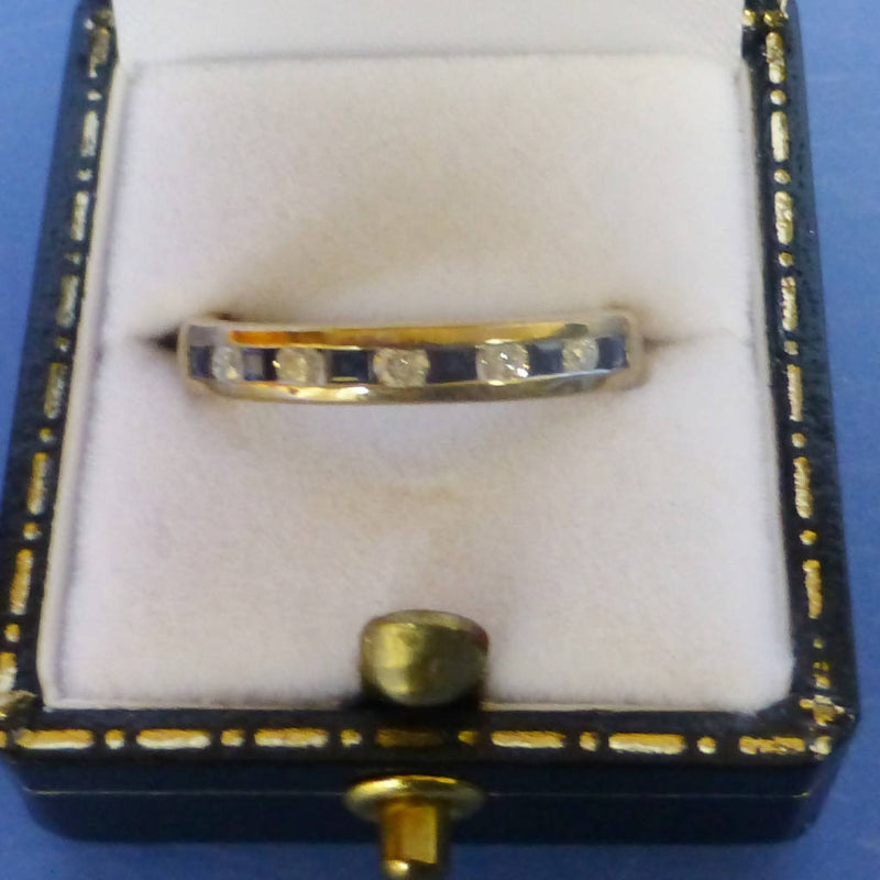 9ct Gold Sapphire and Diamond Ring Size M + 1/2 (Six Sapphires)