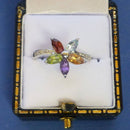 Silver Mixed Stone Flower Ring Size N