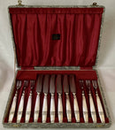 Mid Century Silver Plated Cased Dessert Cutlery Set for Six by Elkington & Co. Retailed by Manoah Rhodes.