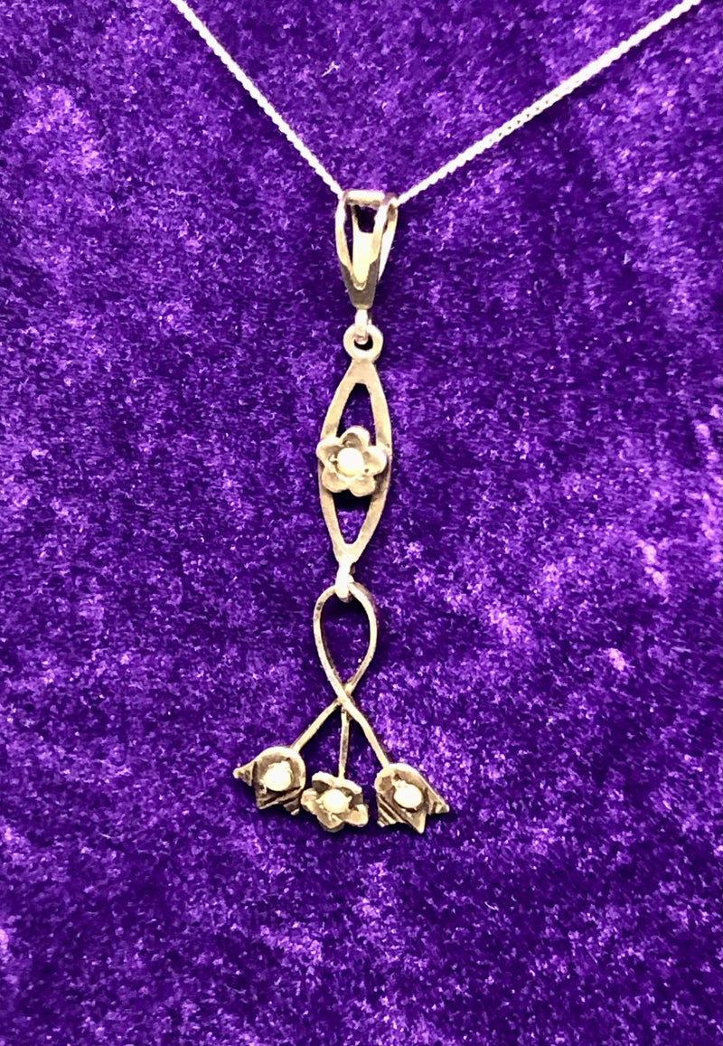 Art Nouveau Hallmarked 9ct Yellow Gold Seed Pearl Drop Pendant