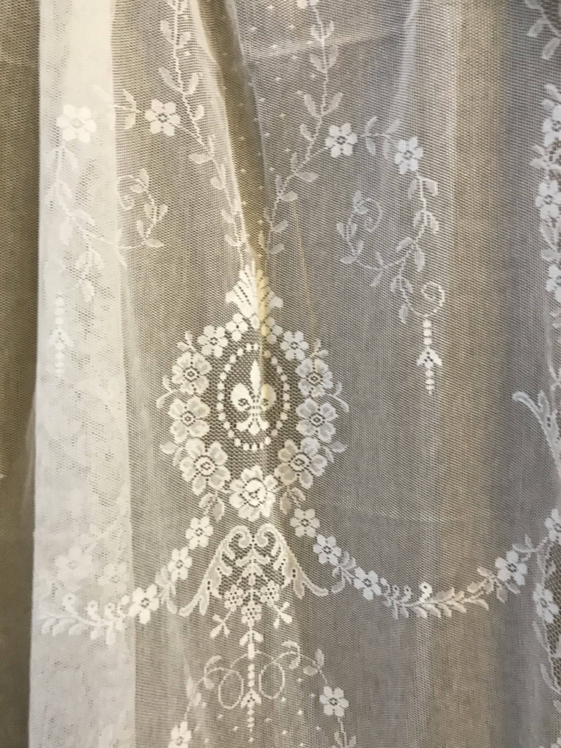 Victorian period design cream cotton lace curtain panel ready to hang