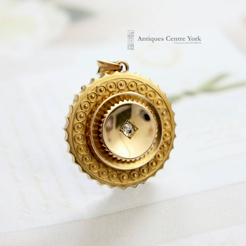 Victorian Gold & Diamond Circular Locket Back Pendant