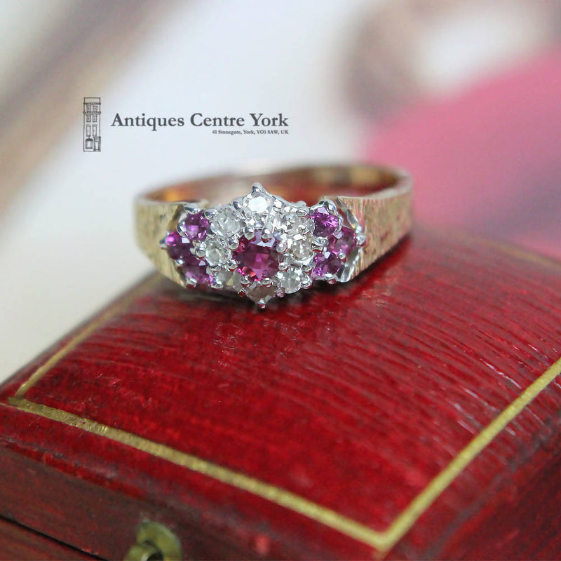 1970's 9ct Ruby & Diamond Cluster Ring