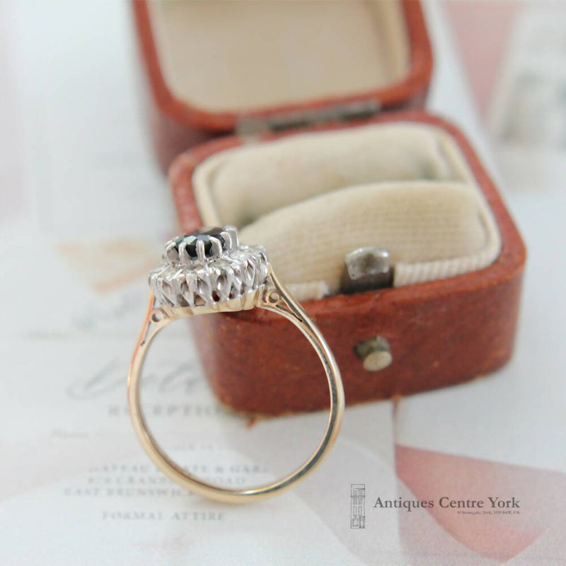 Vintage 18ct Australian Sapphire & Diamond Oval Cluster Ring
